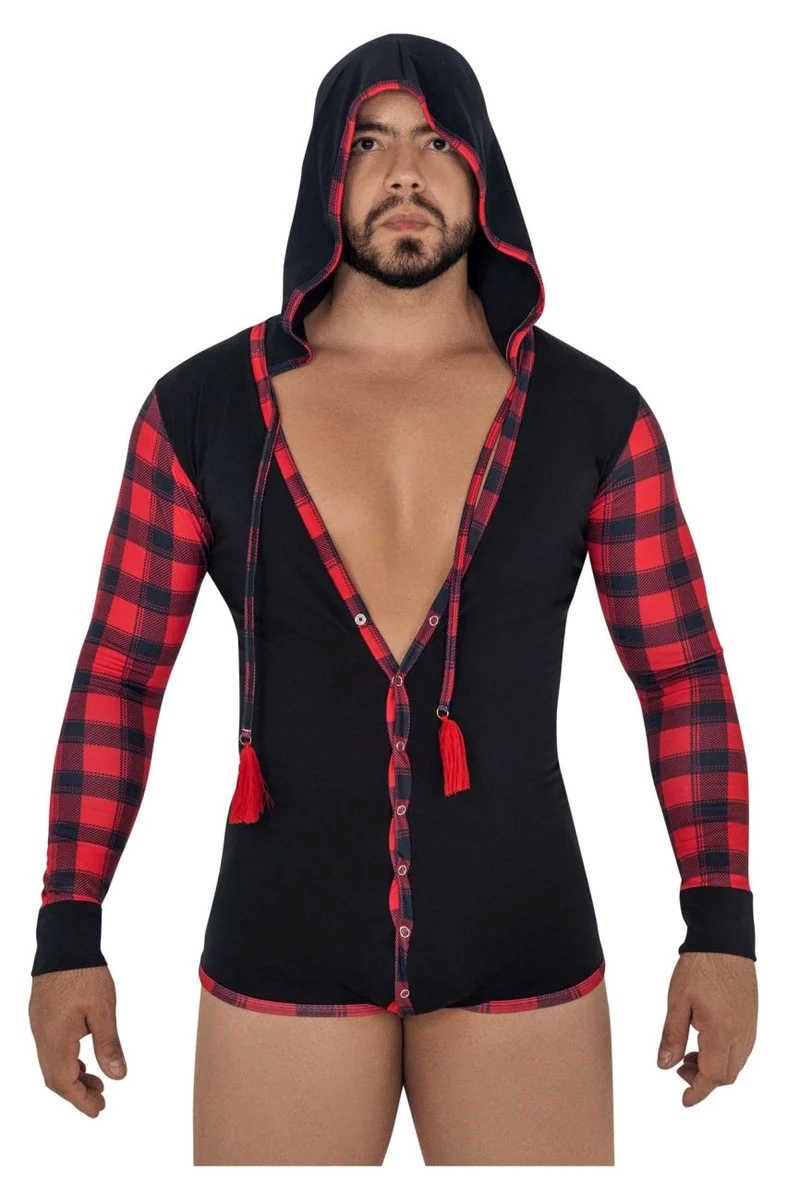 CandyMan 99575 Hoodie Bodysuit Black & Red
